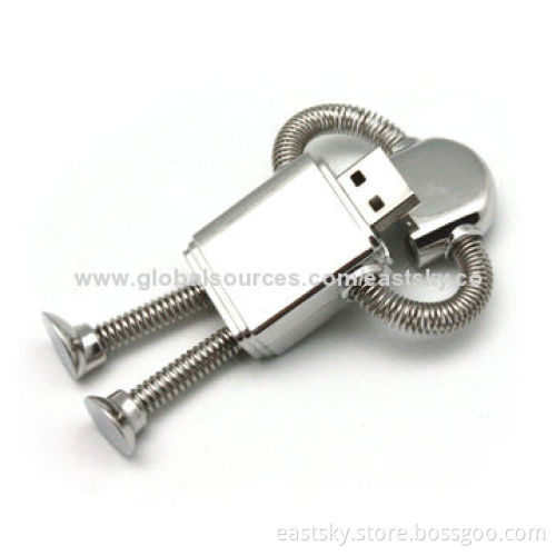 Robot-style USB drive, made of metal material, capless, 64MB to 32GB memory capacity